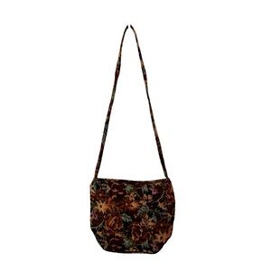 Vtg Tapestry Shoulder Bag Bohemian Fabric Floral Patterned Earth Tones India